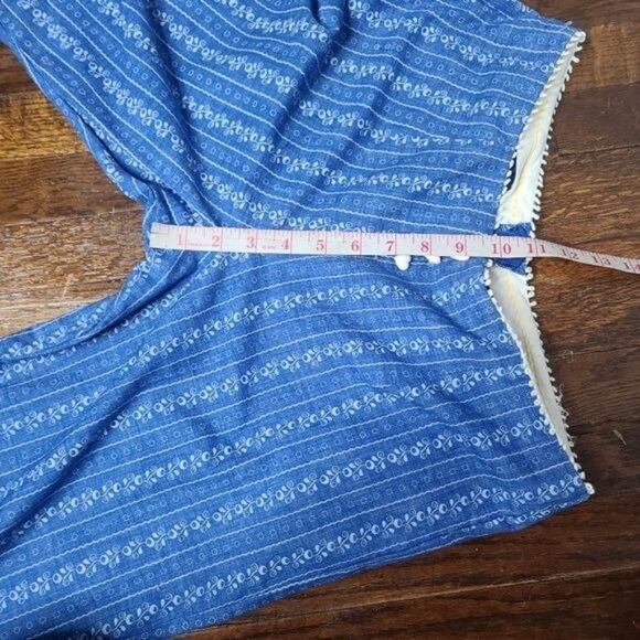 Vintage 60s 70s Blue White Boho Bell Bottom Hippie Retro Pants - Picture 10 of 14
